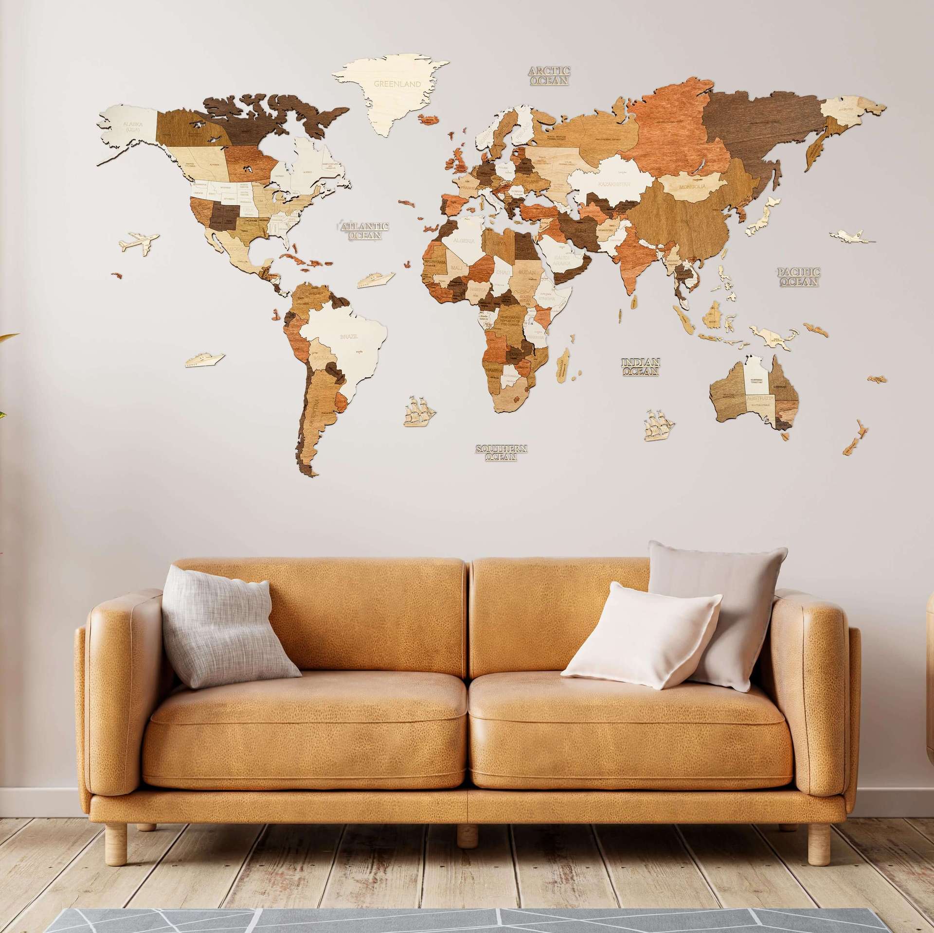 Mappa del mondo 2D in legno