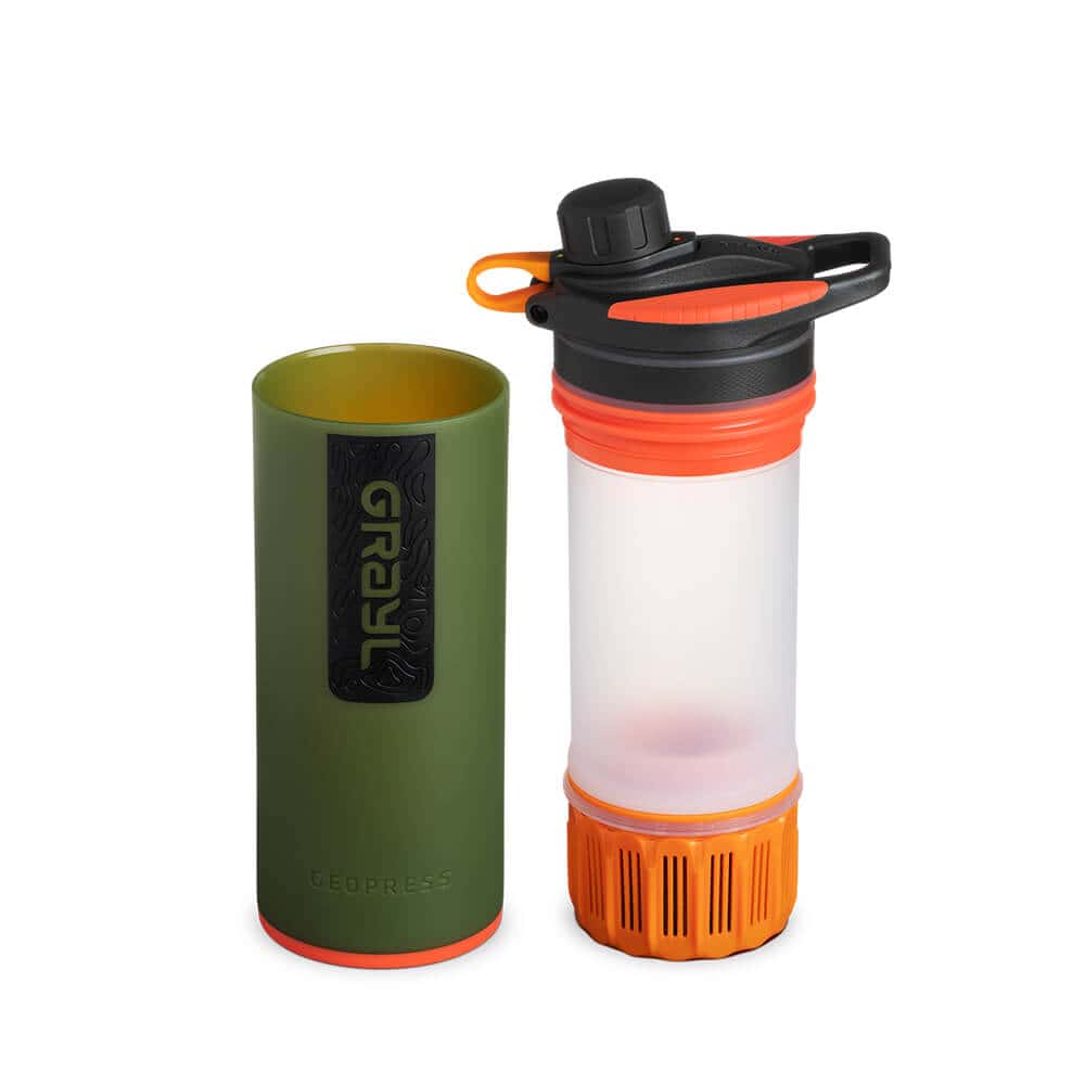 GRAYL GeoPress bottle prepared for outdoor field use