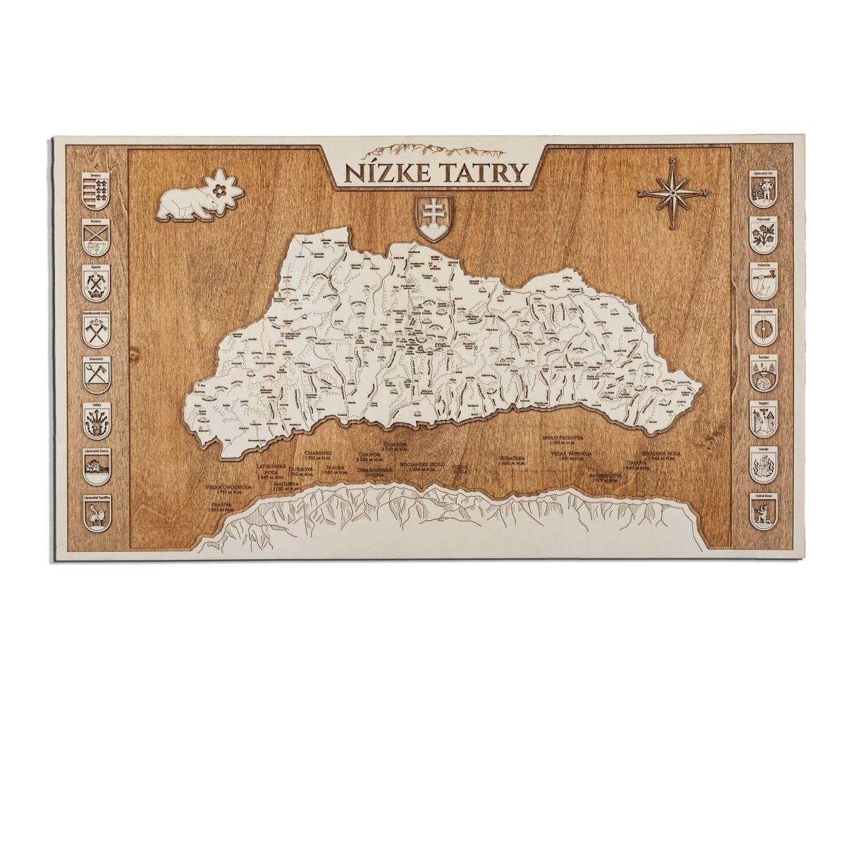 Low Tatras wooden map - framed picture