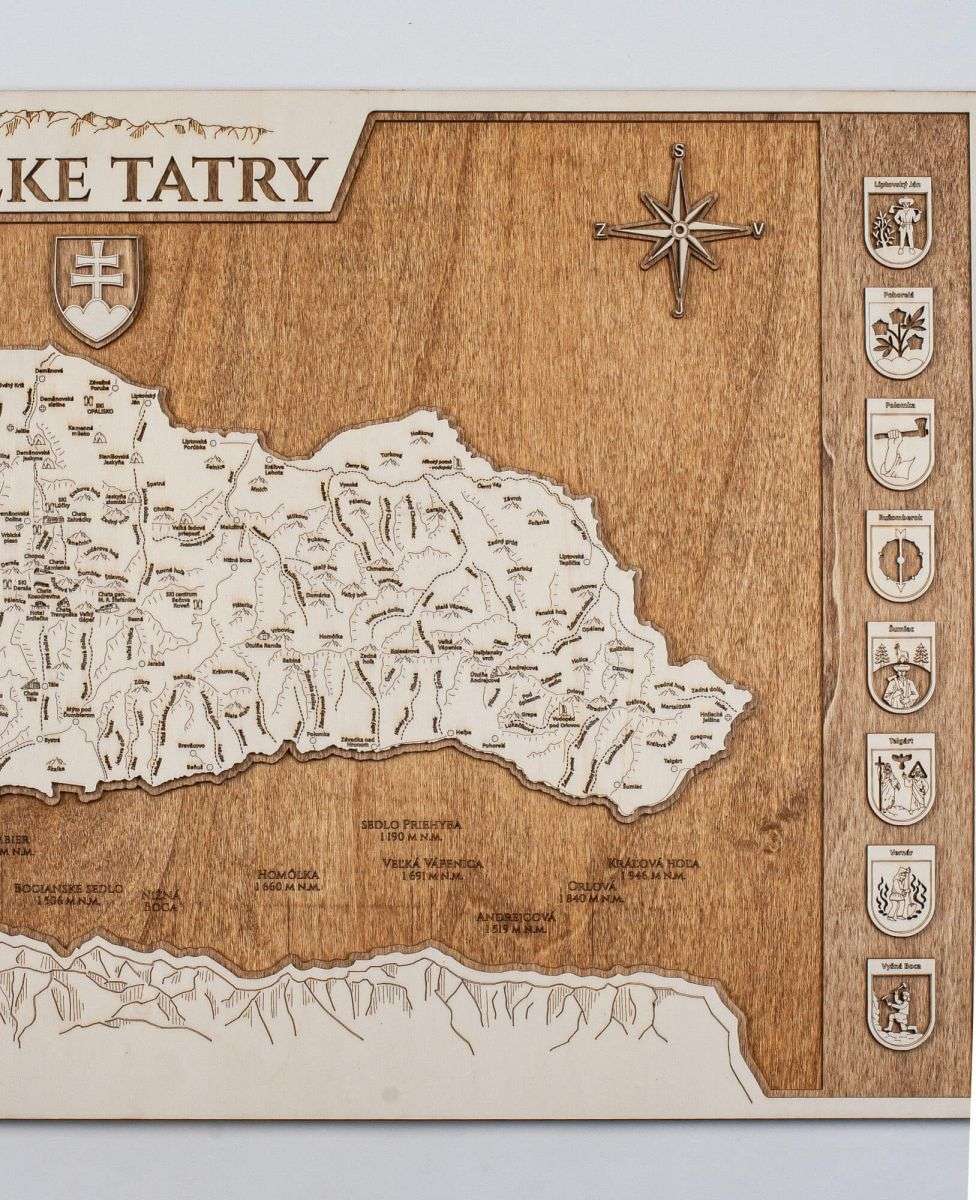 Low Tatras wooden map - framed picture