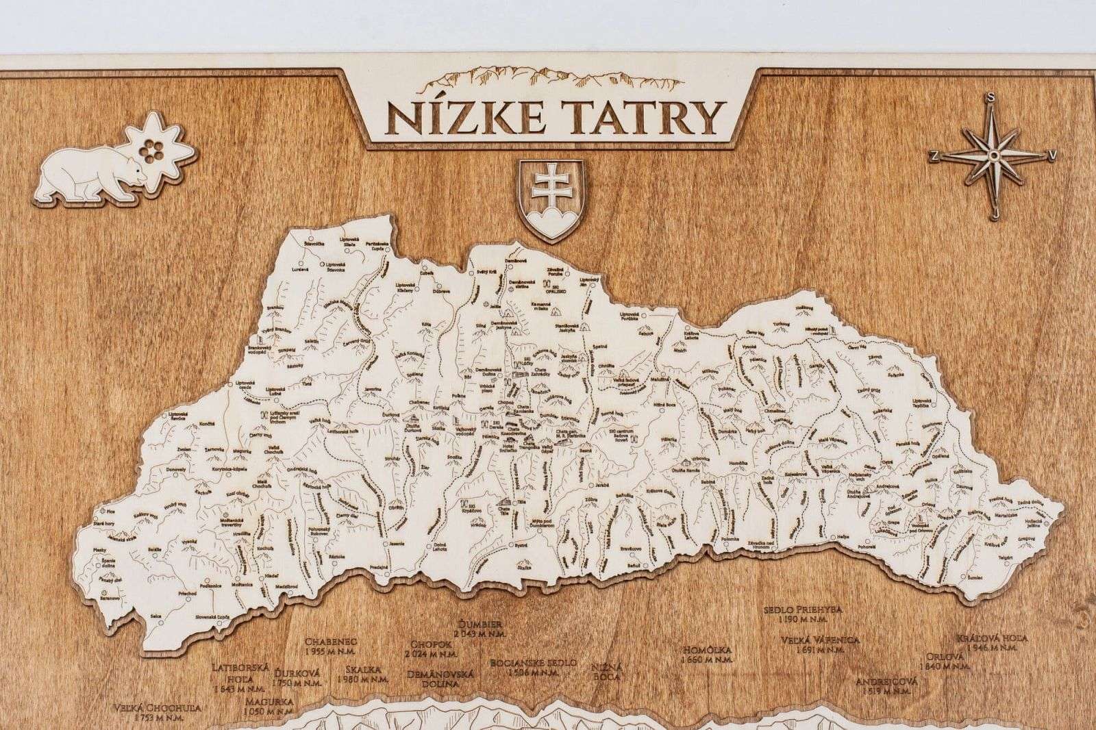 Low Tatras wooden map - framed picture