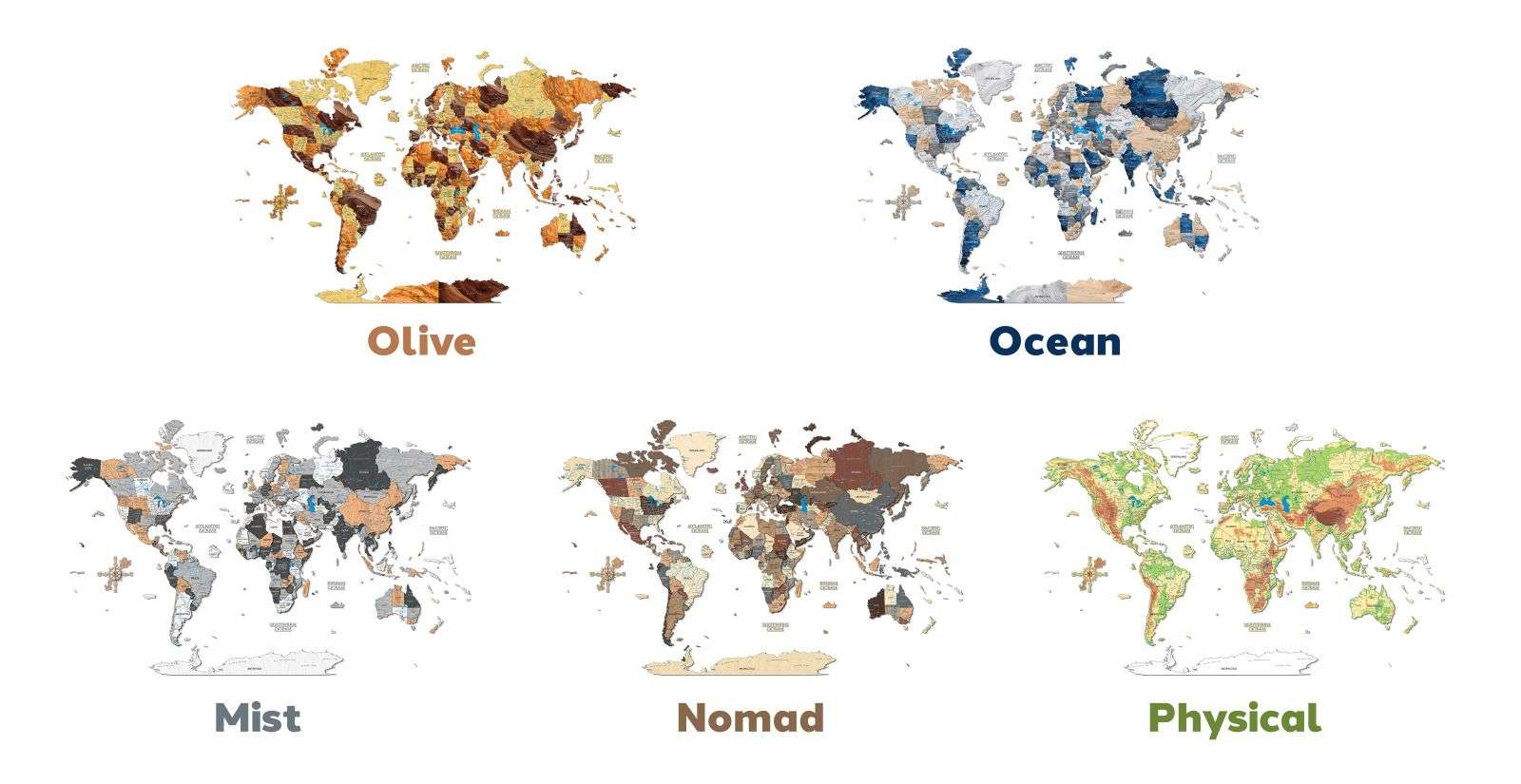 Full colour 3D Wooden World Map