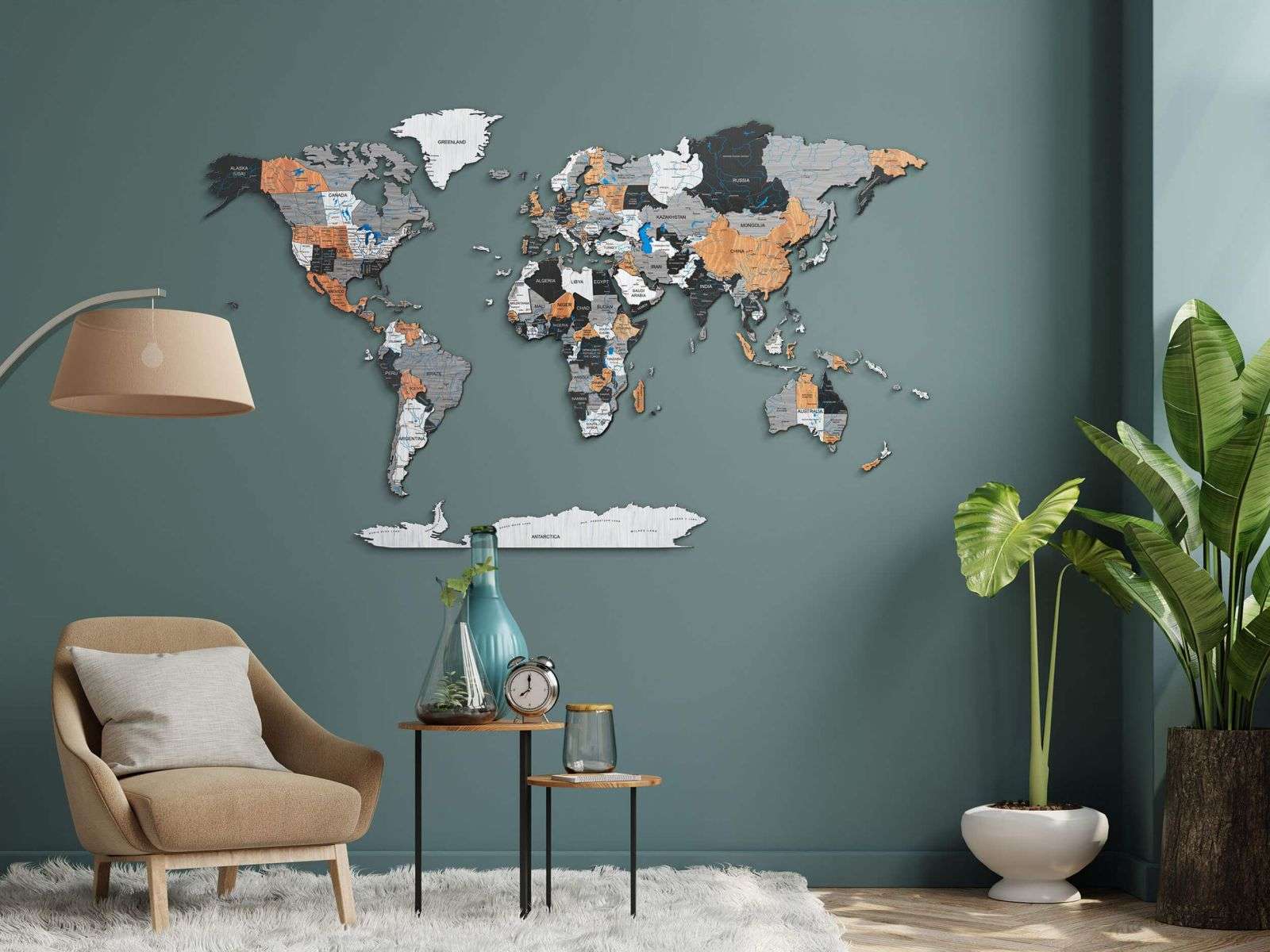 Full colour 3D Wooden World Map