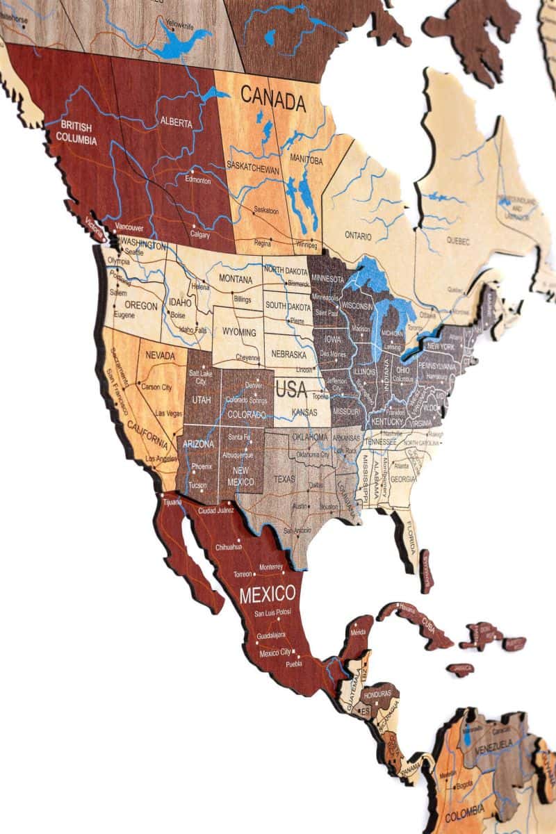 Full colour 3D Wooden World Map