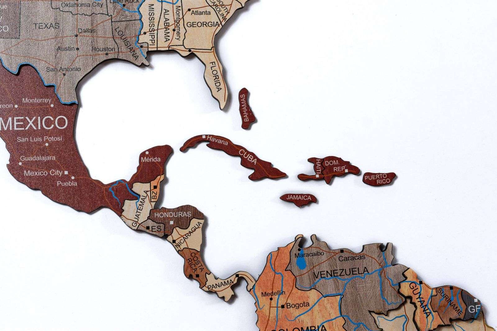 Full colour 3D Wooden World Map