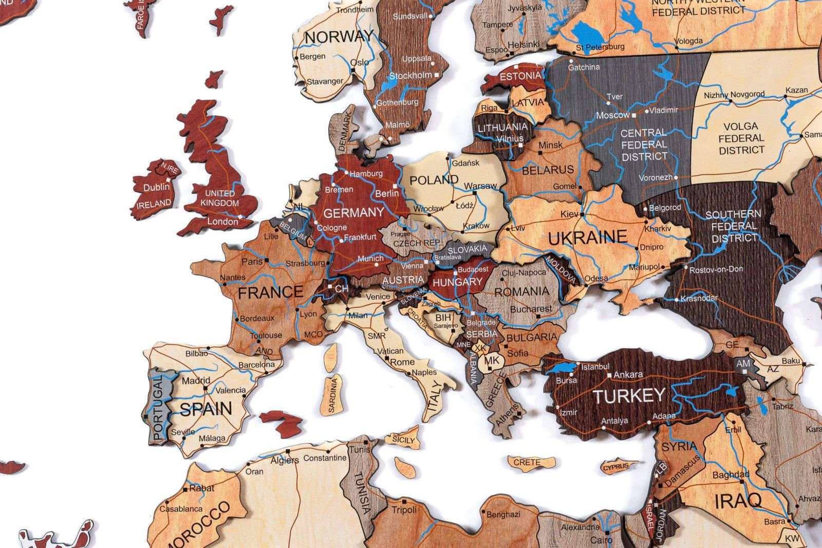 Full colour 3D Wooden World Map