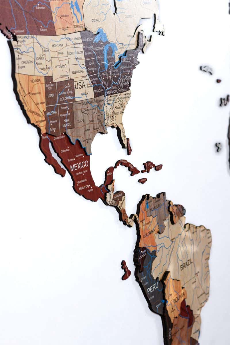 Full colour 3D Wooden World Map