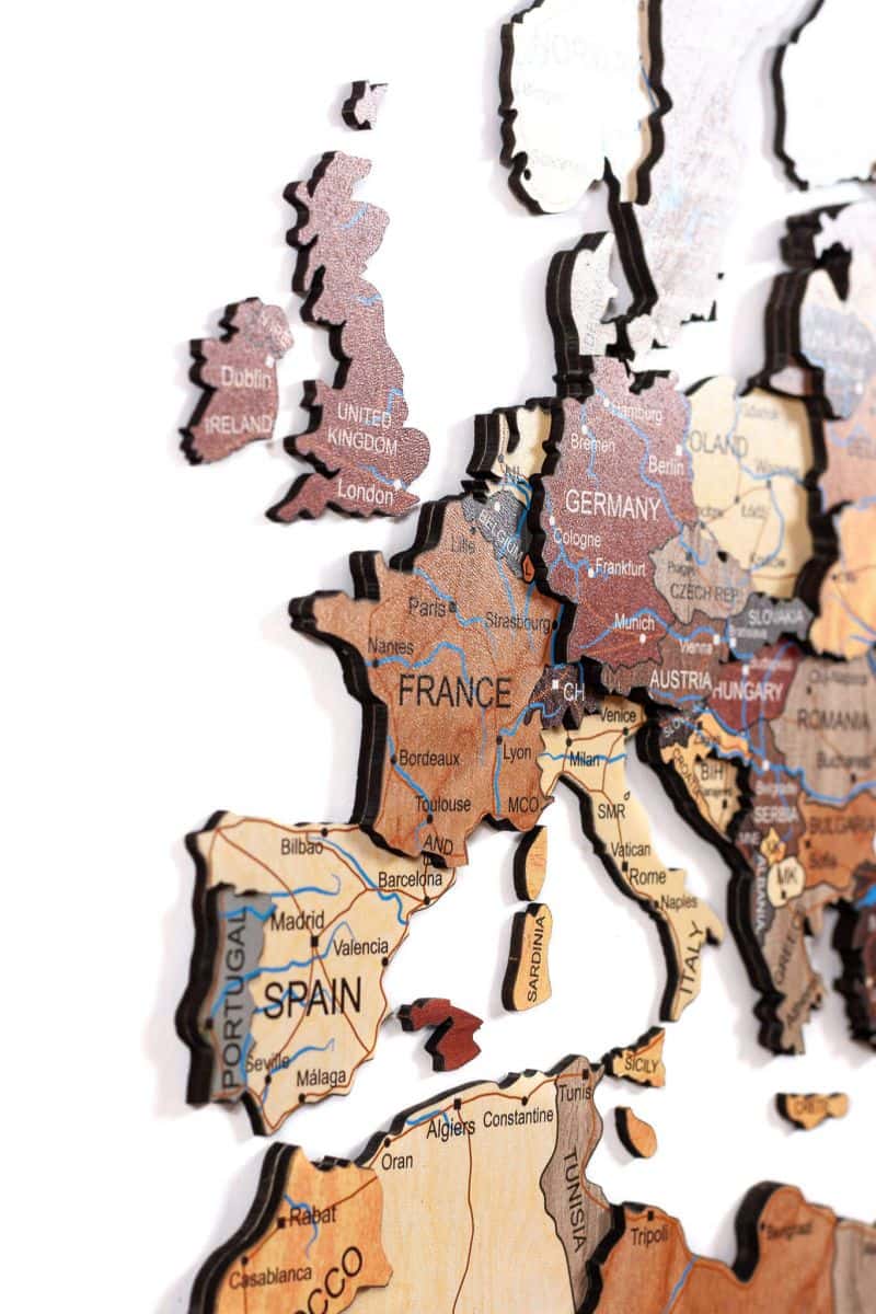 Full colour 3D Wooden World Map