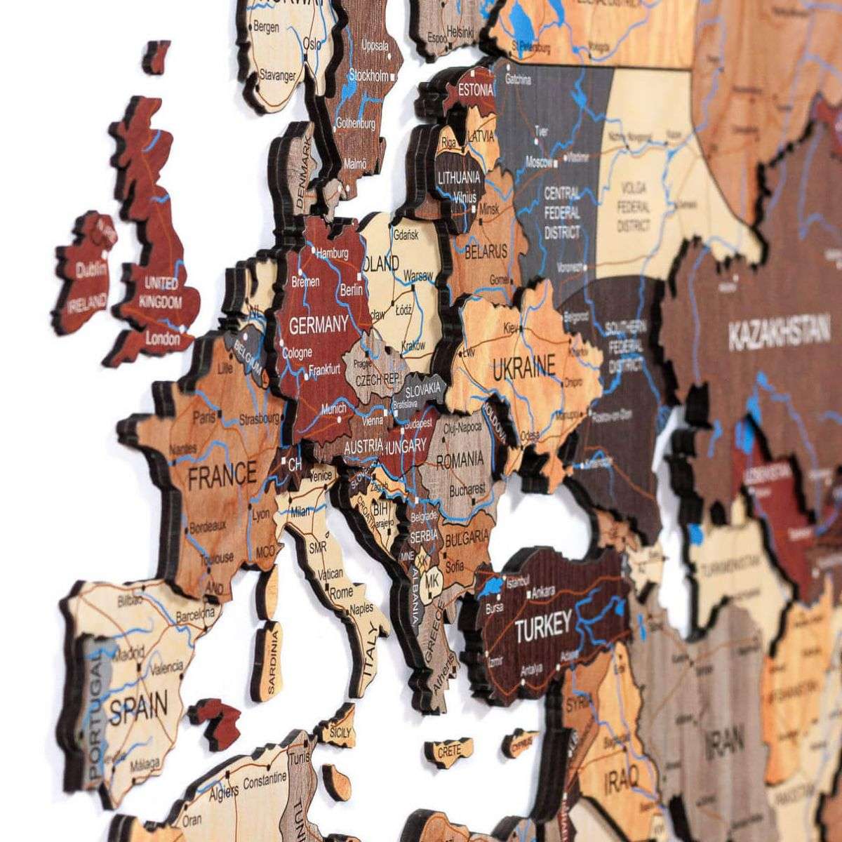 Full colour 3D Wooden World Map