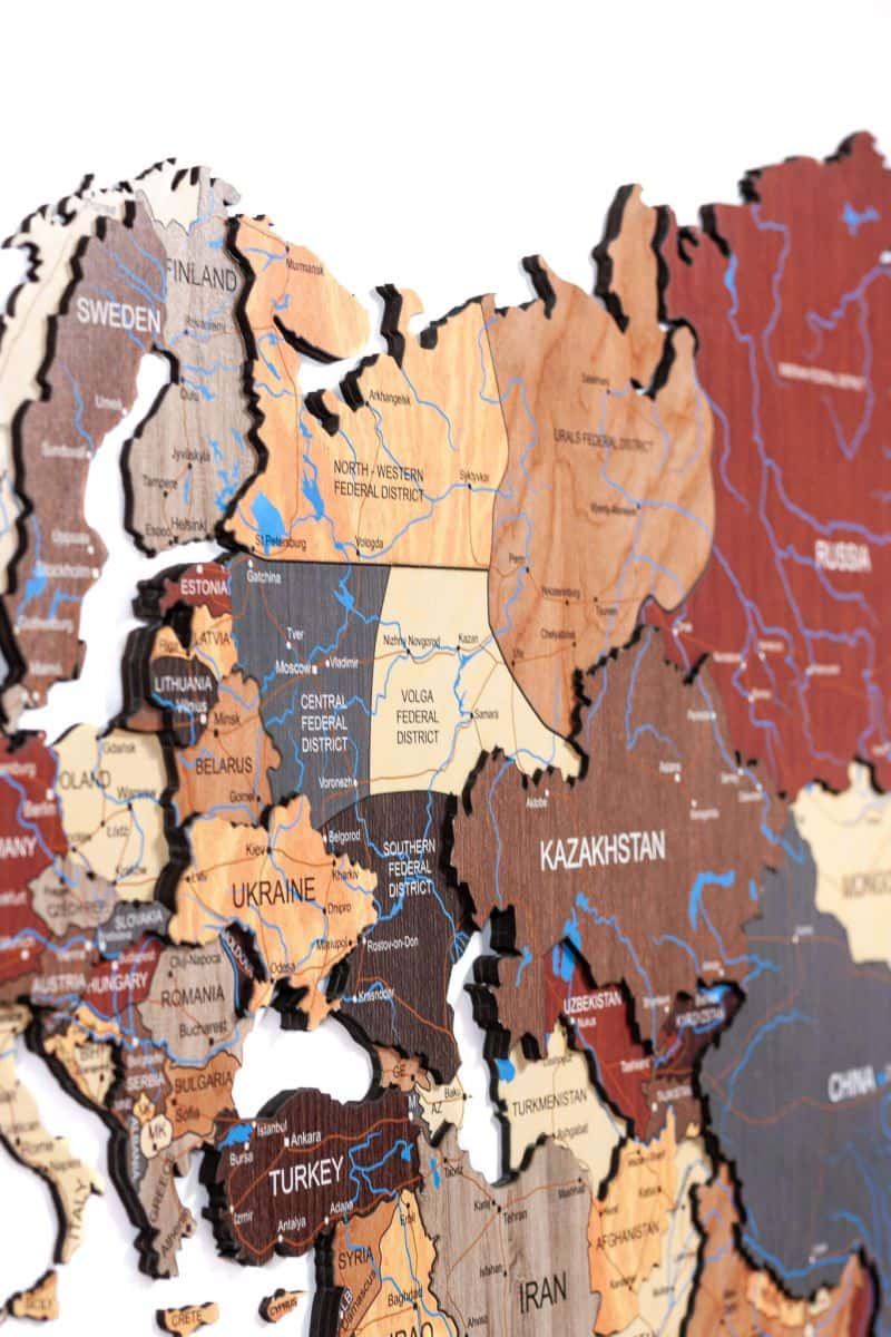 Full colour 3D Wooden World Map