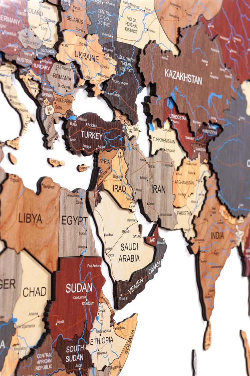 Full colour 3D Wooden World Map