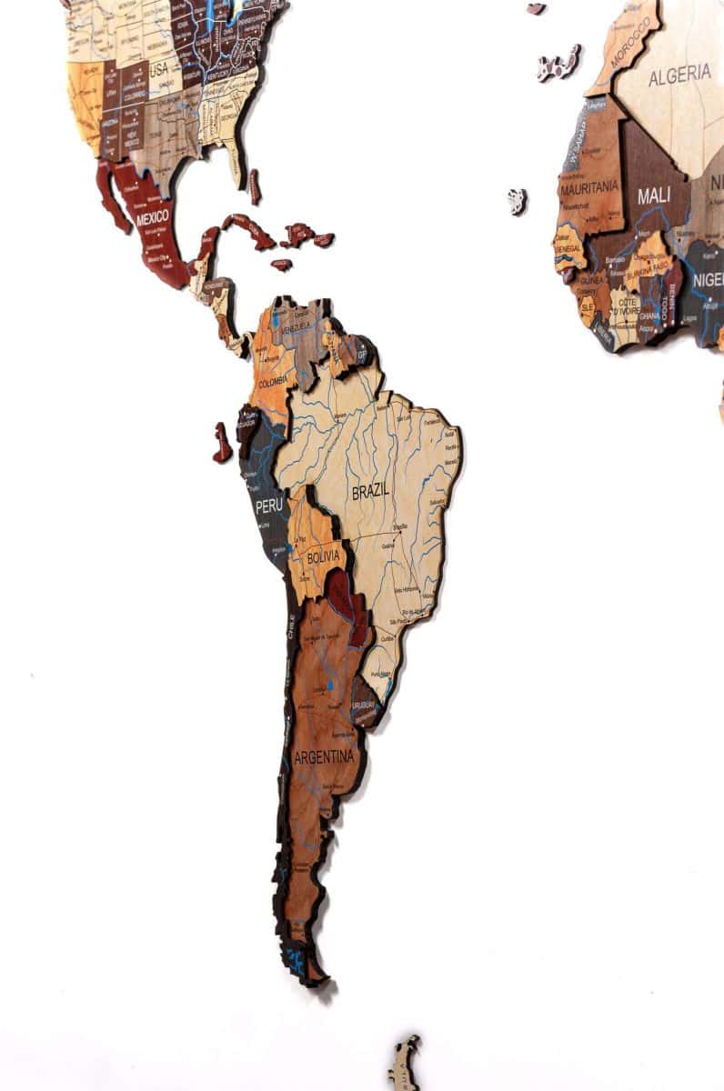 Full colour 3D Wooden World Map