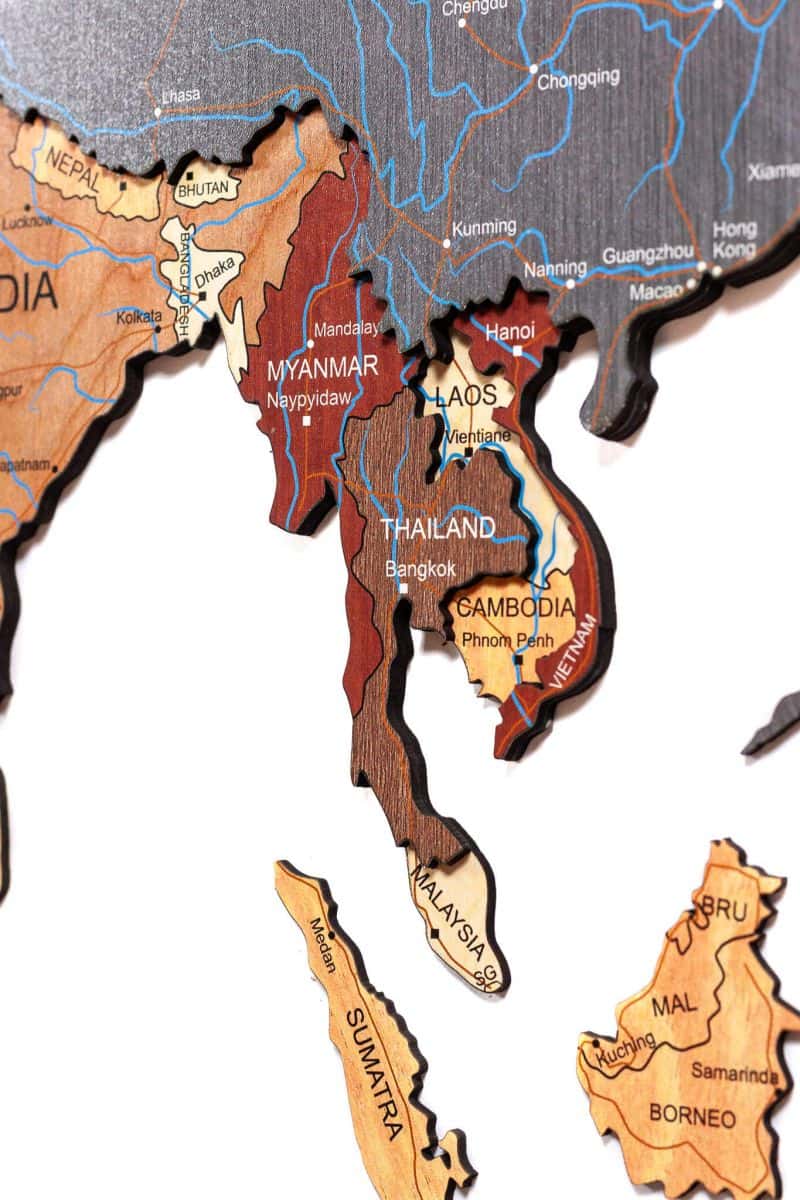 Full colour 3D Wooden World Map