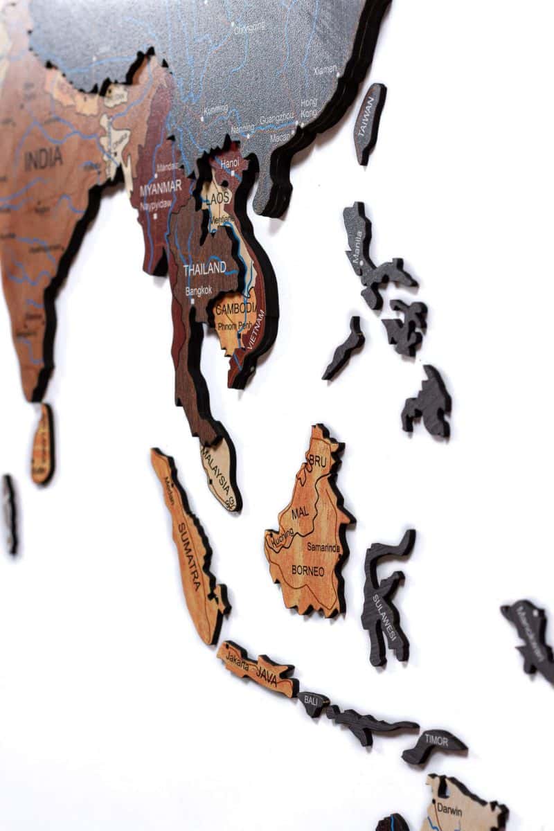 Full colour 3D Wooden World Map