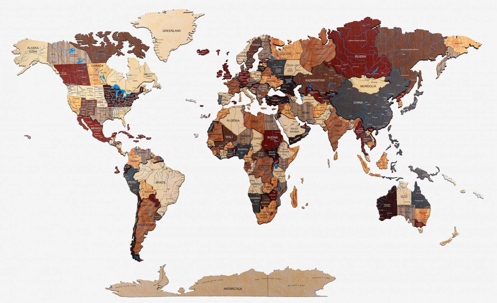 Full colour 3D Wooden World Map