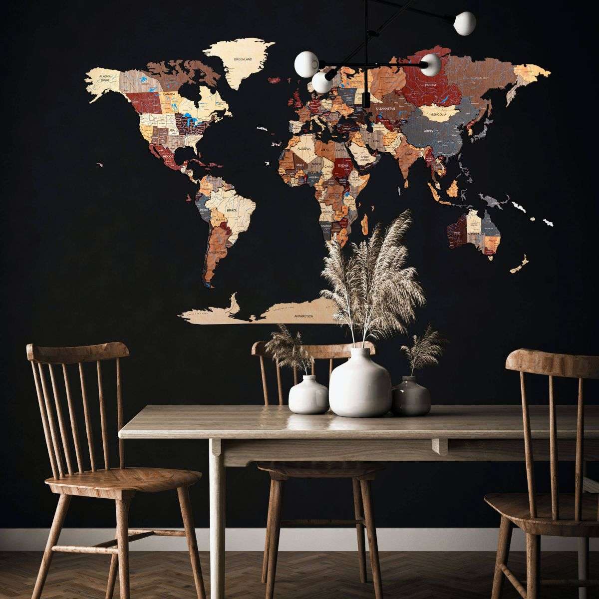 Full colour 3D Wooden World Map