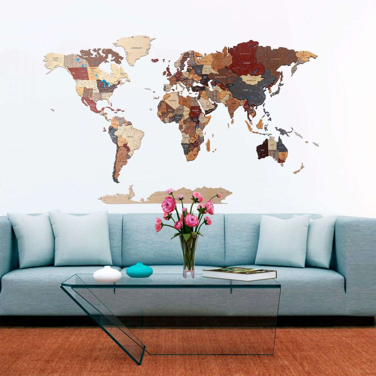 Full colour 3D Wooden World Map