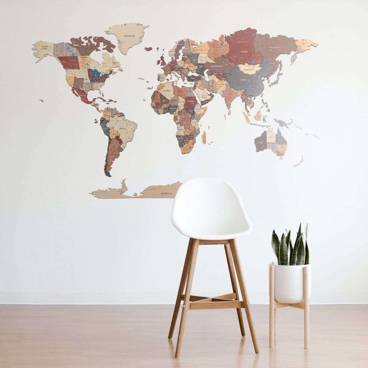 Full colour 3D Wooden World Map