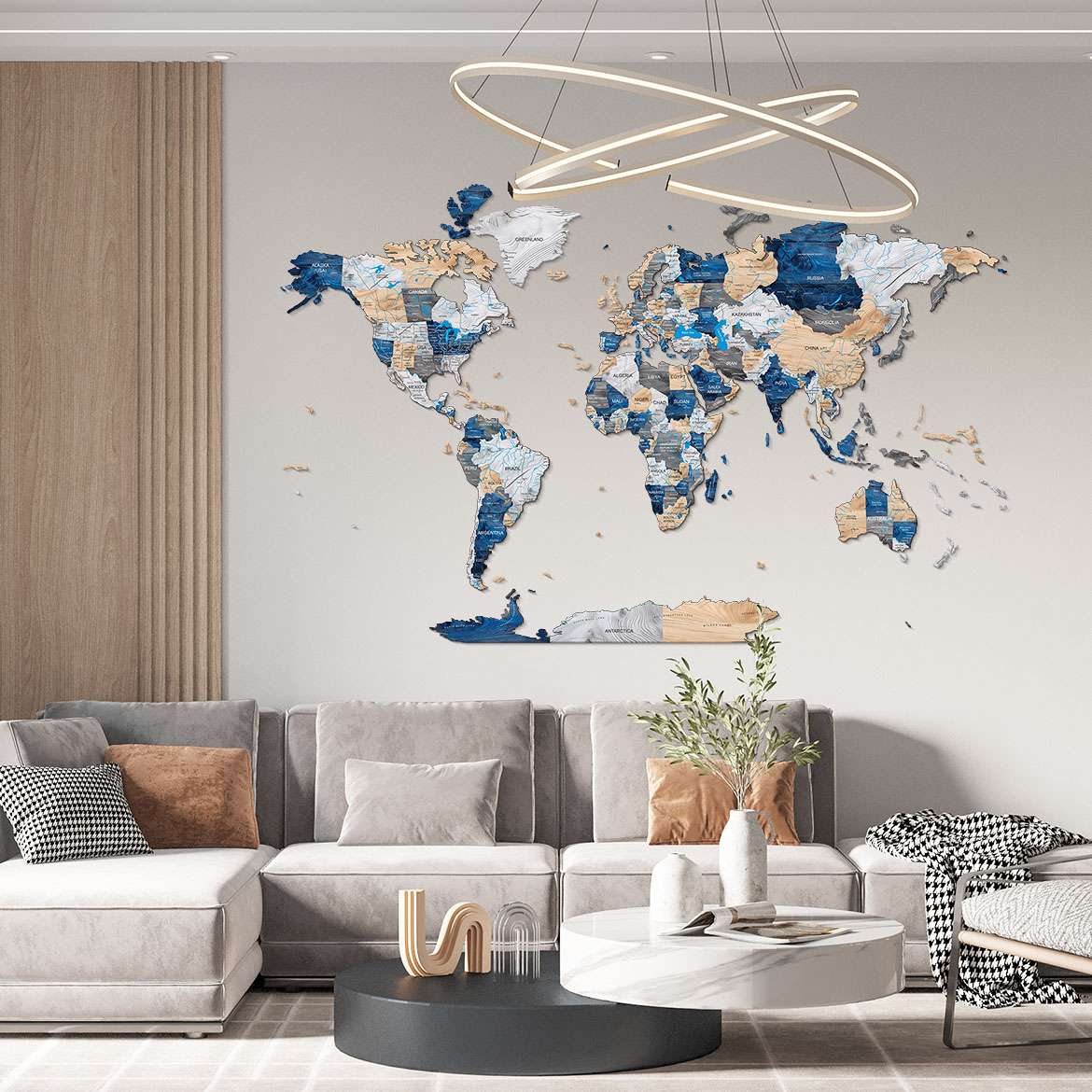 Full colour 3D Wooden World Map