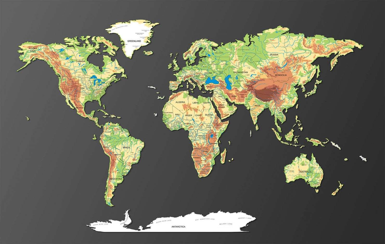 Full colour 3D Wooden World Map