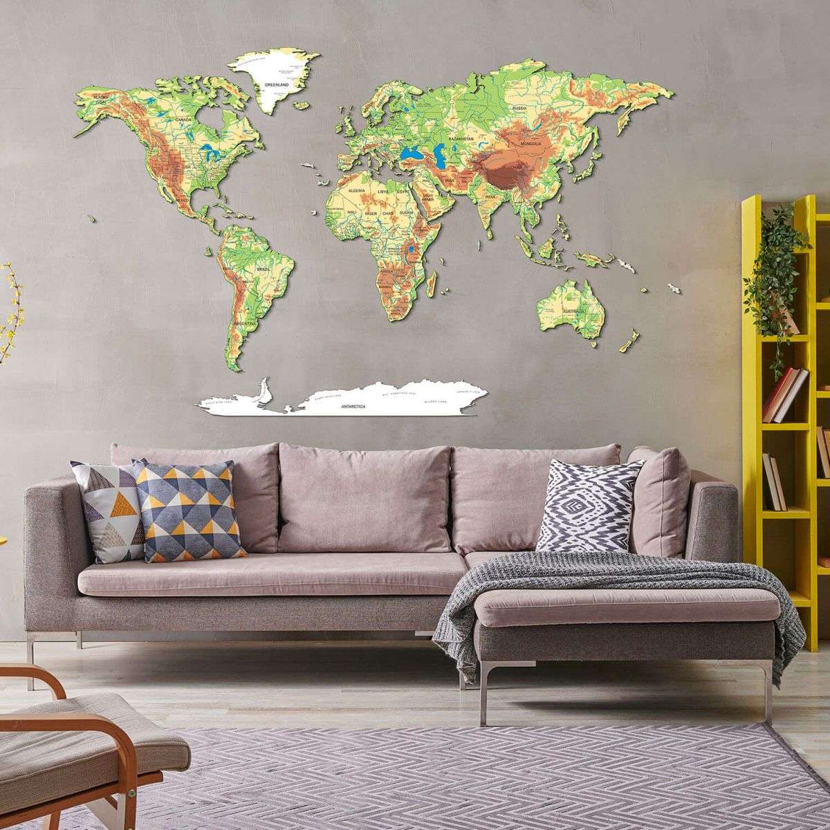 Full colour 3D Wooden World Map