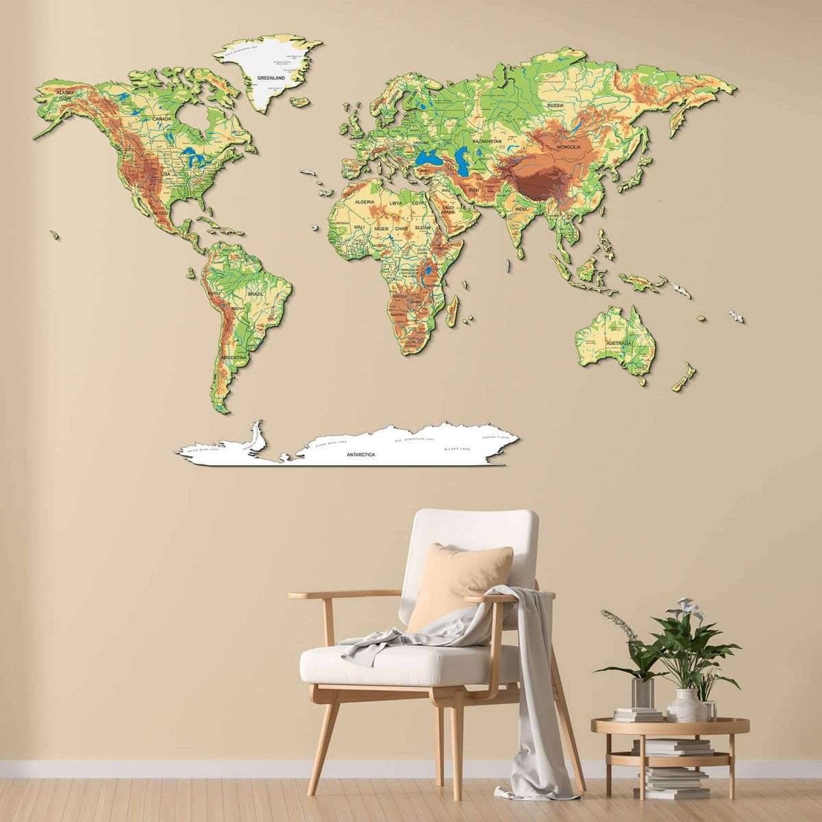 Full colour 3D Wooden World Map