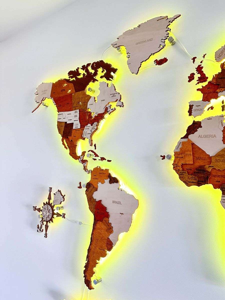 World LED Wooden Map