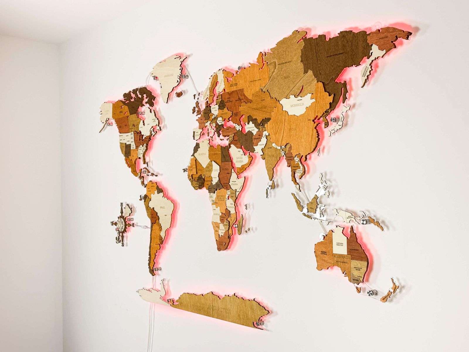 World LED Wooden Map