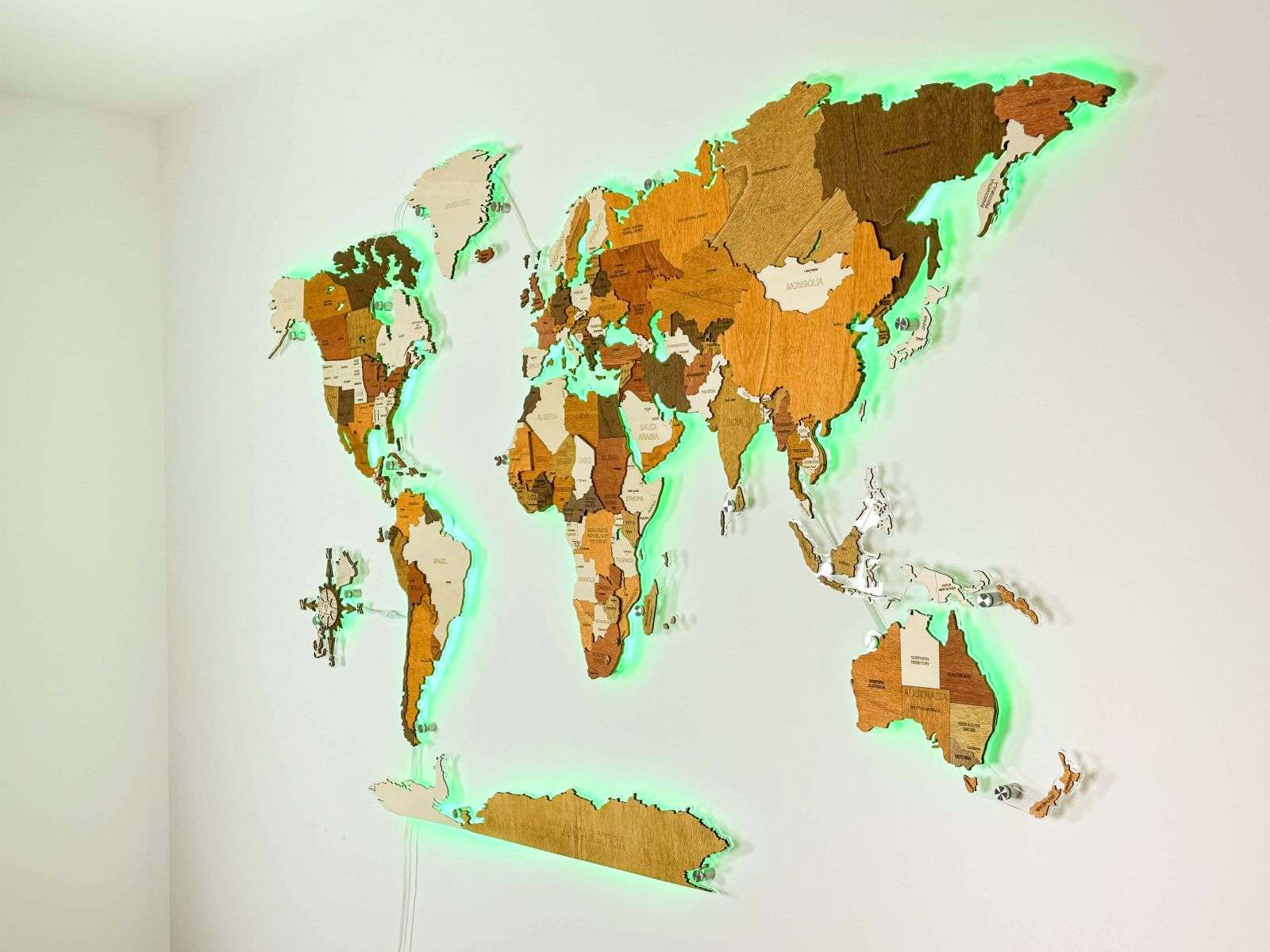 World LED Wooden Map