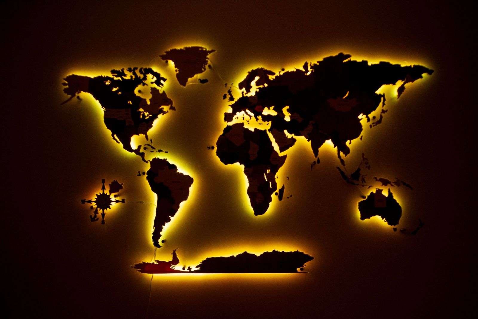 World LED Wooden Map