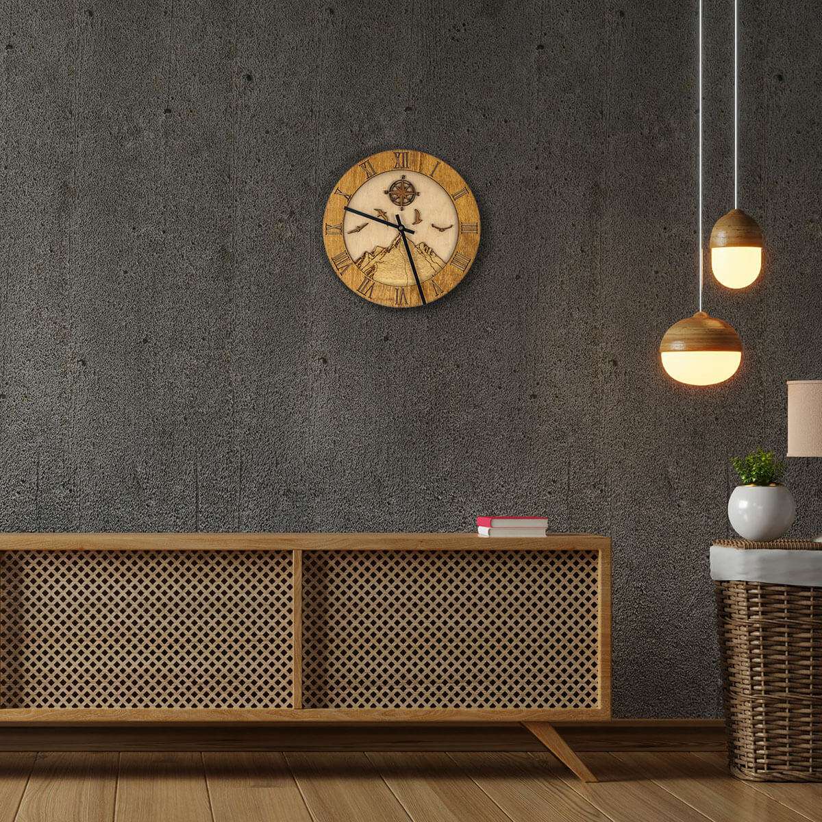 Wooden Mountains wall clock