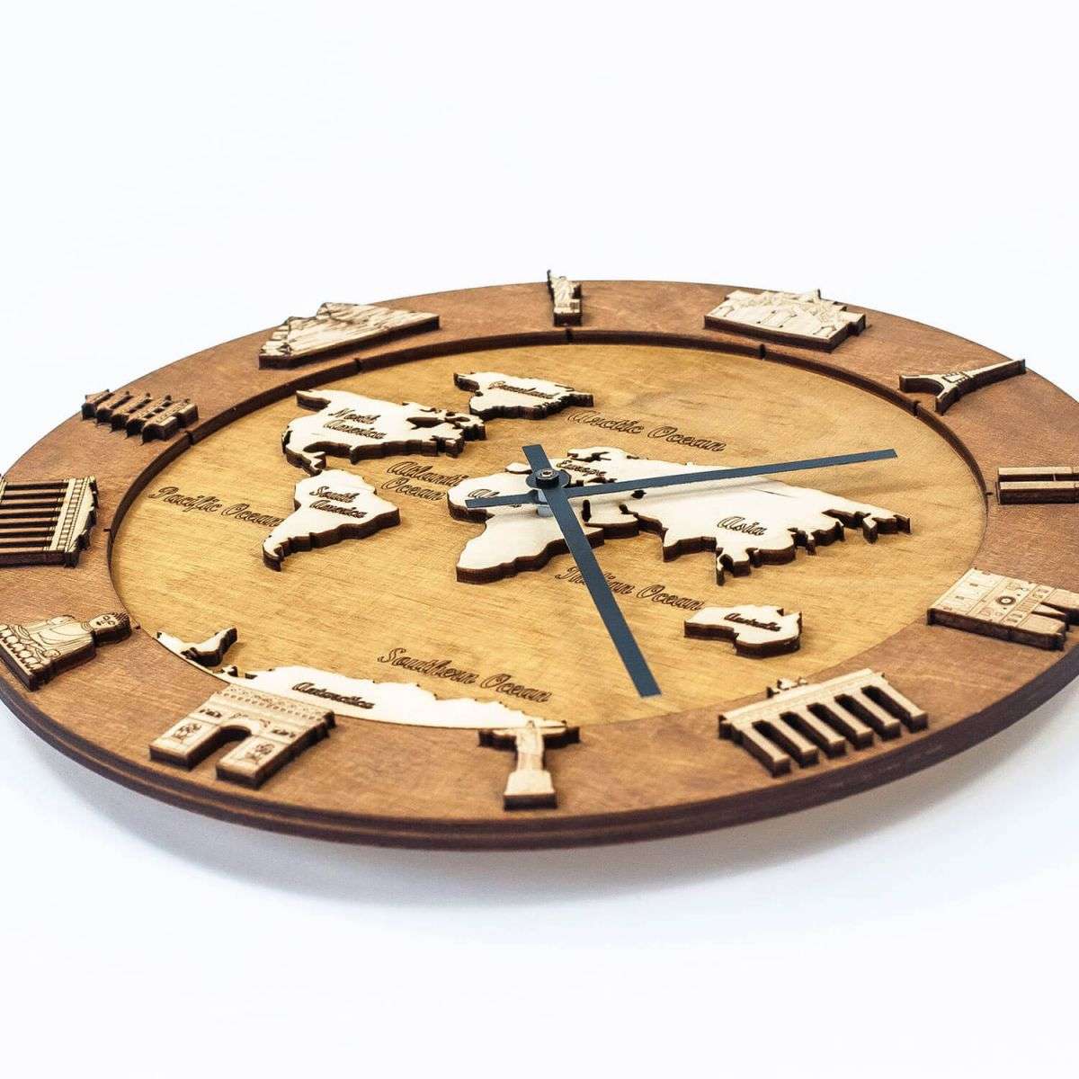 Wooden World Map Wall Clock