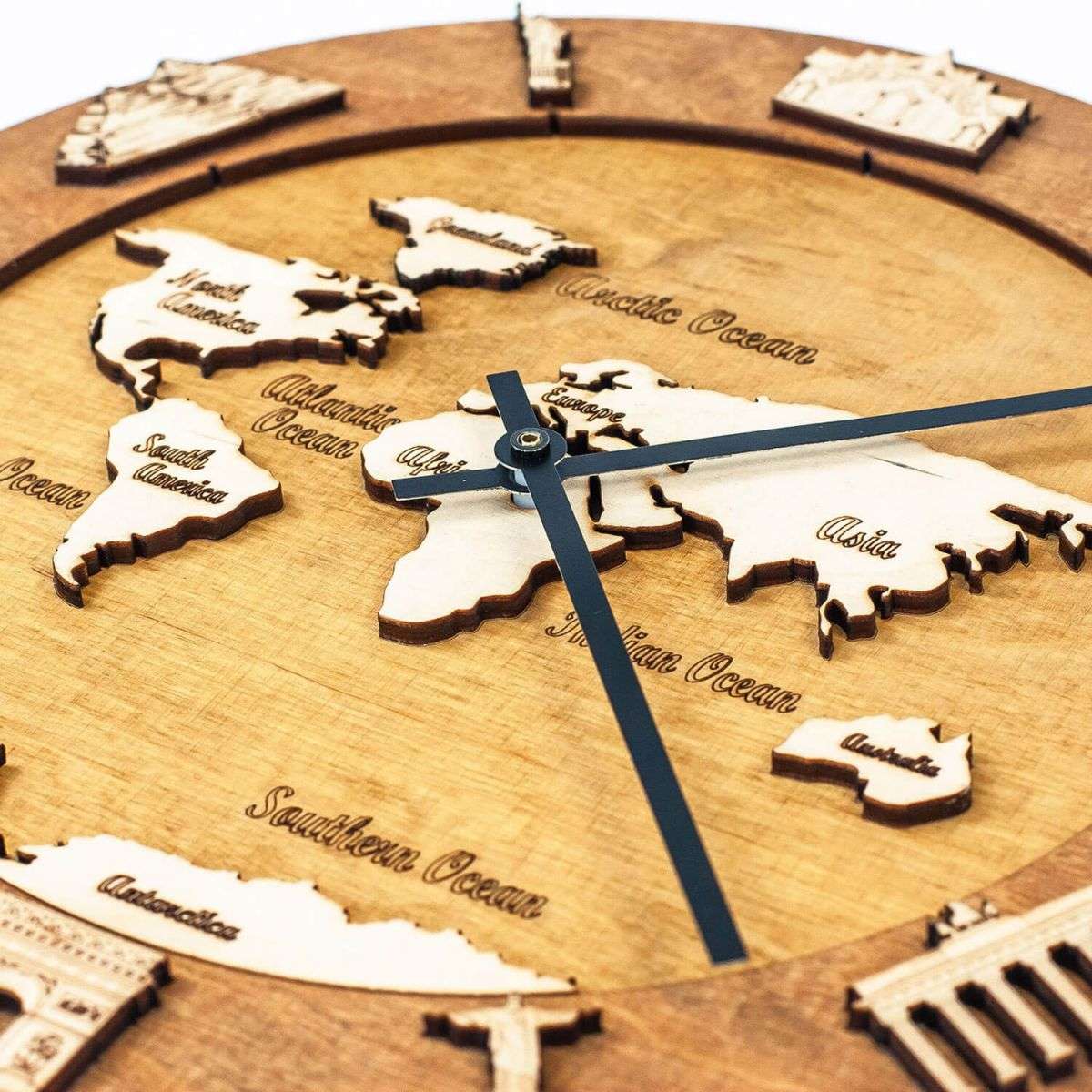 Wooden World Map Wall Clock
