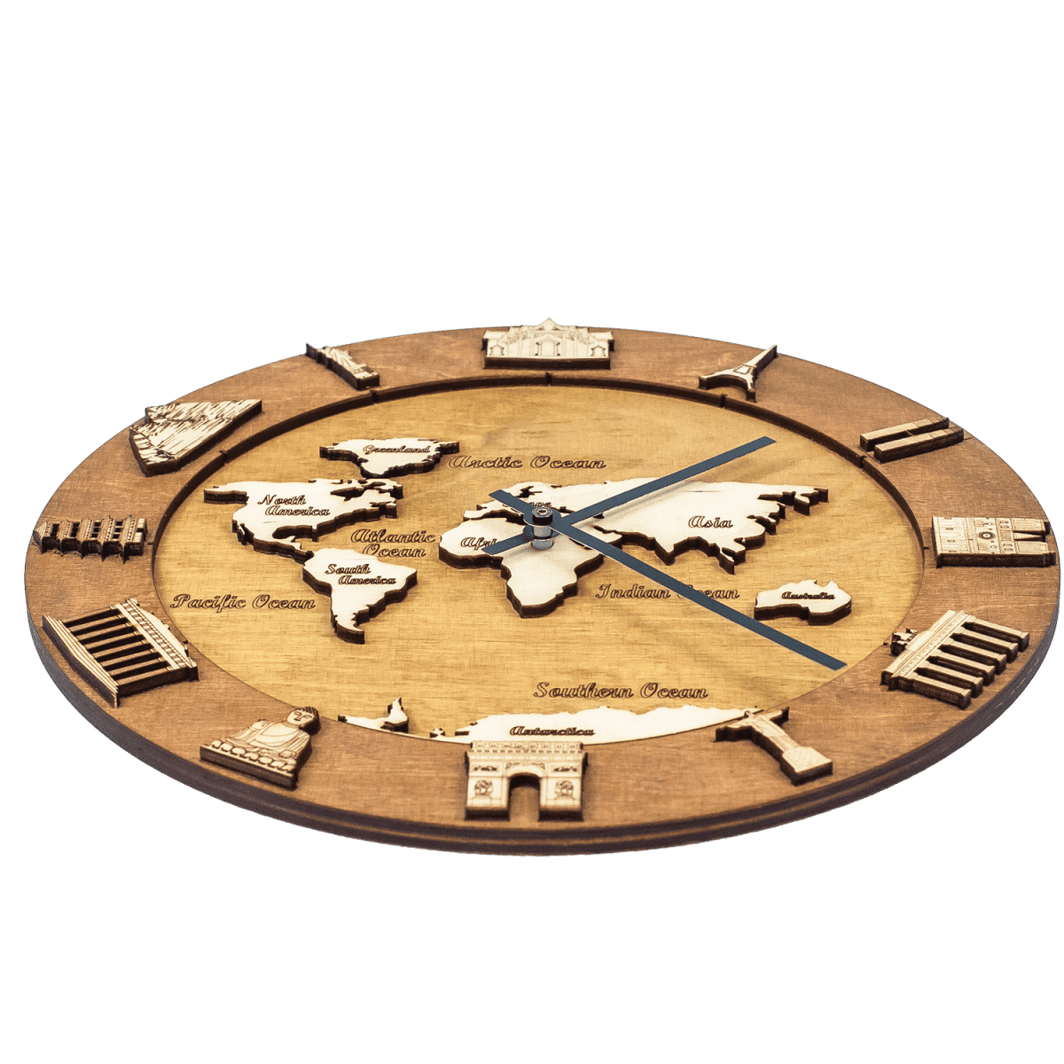 Wooden World Map Wall Clock