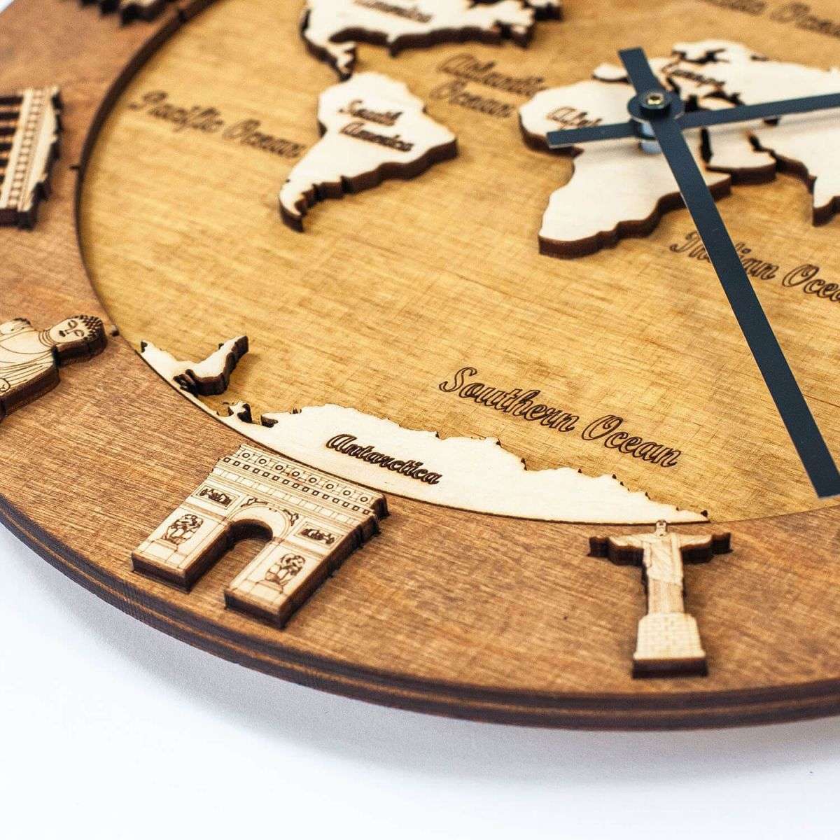 Wooden World Map Wall Clock