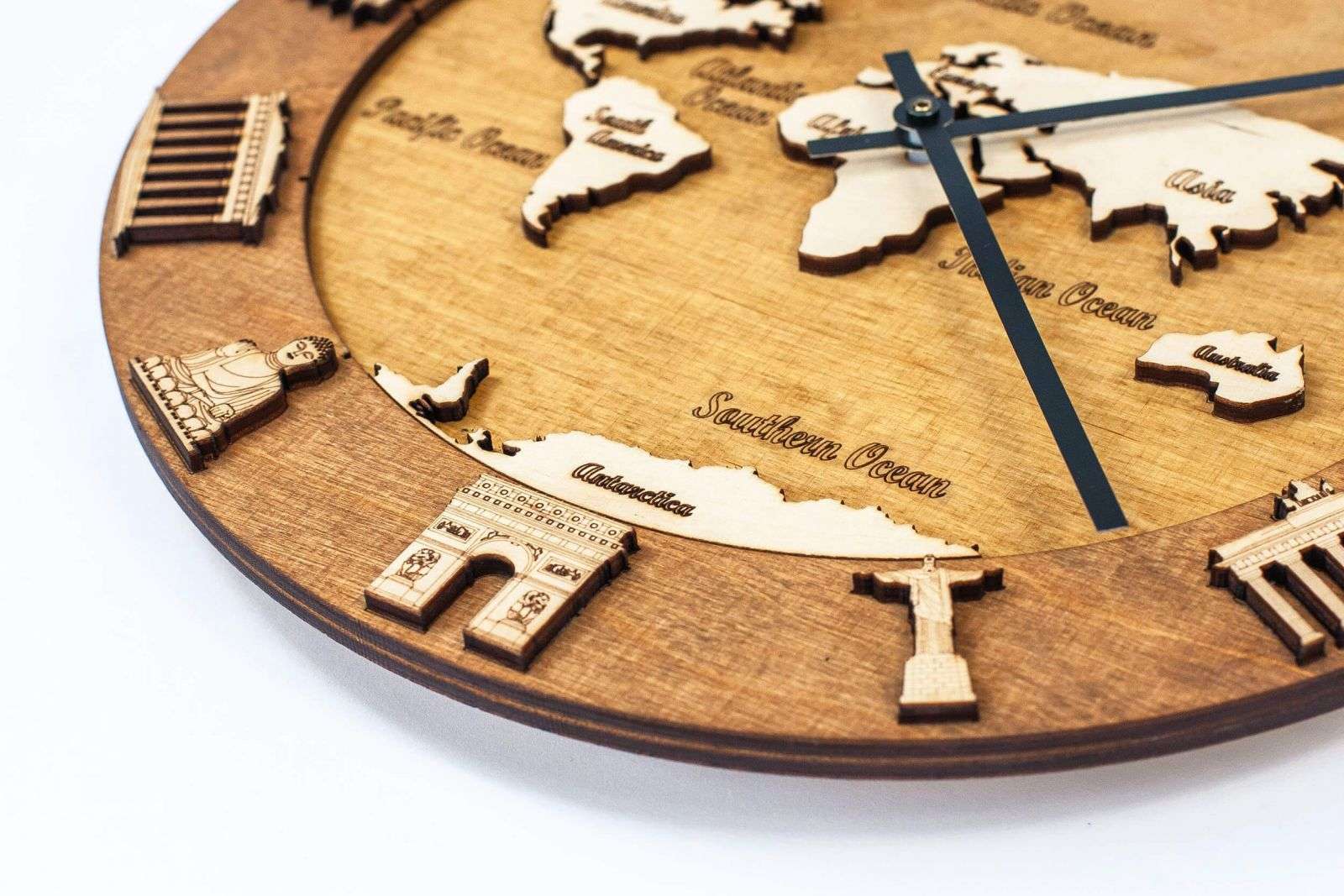 Wooden World Map Wall Clock