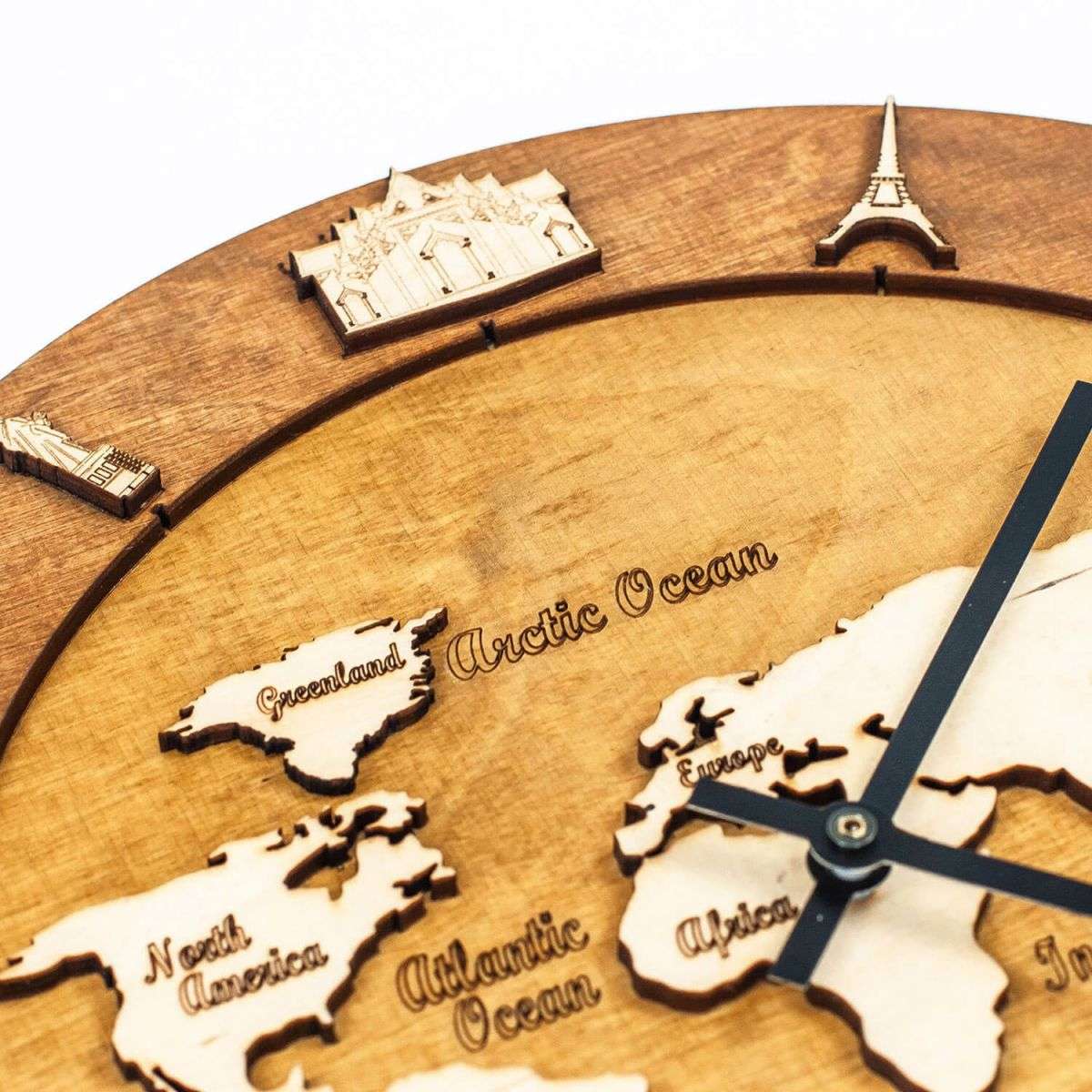Wooden World Map Wall Clock