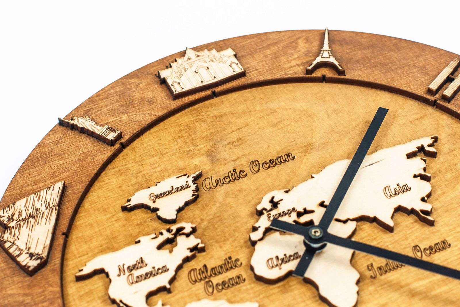 Wooden World Map Wall Clock