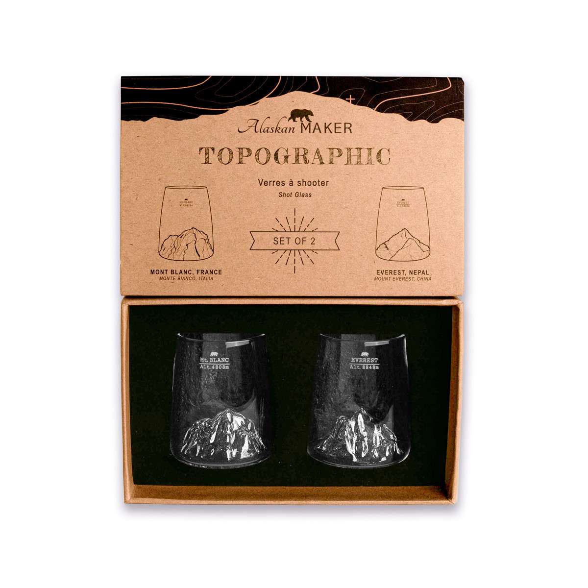 Alaskan Maker set of 2 TOPOGRAPHIC shot glasses