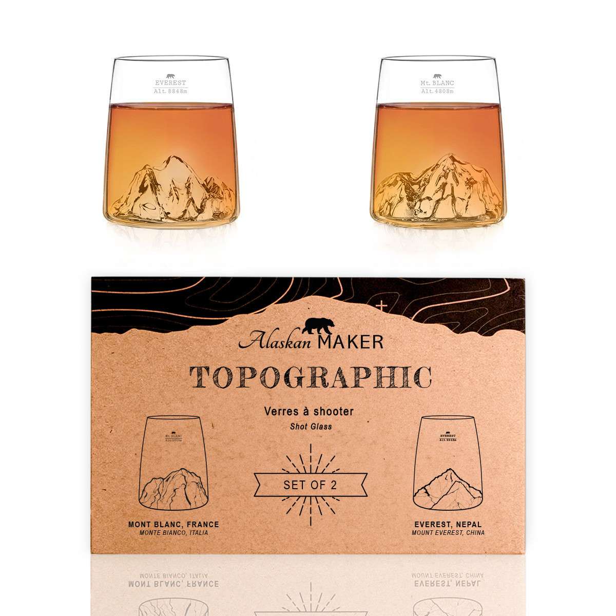 Alaskan Maker set of 2 TOPOGRAPHIC shot glasses