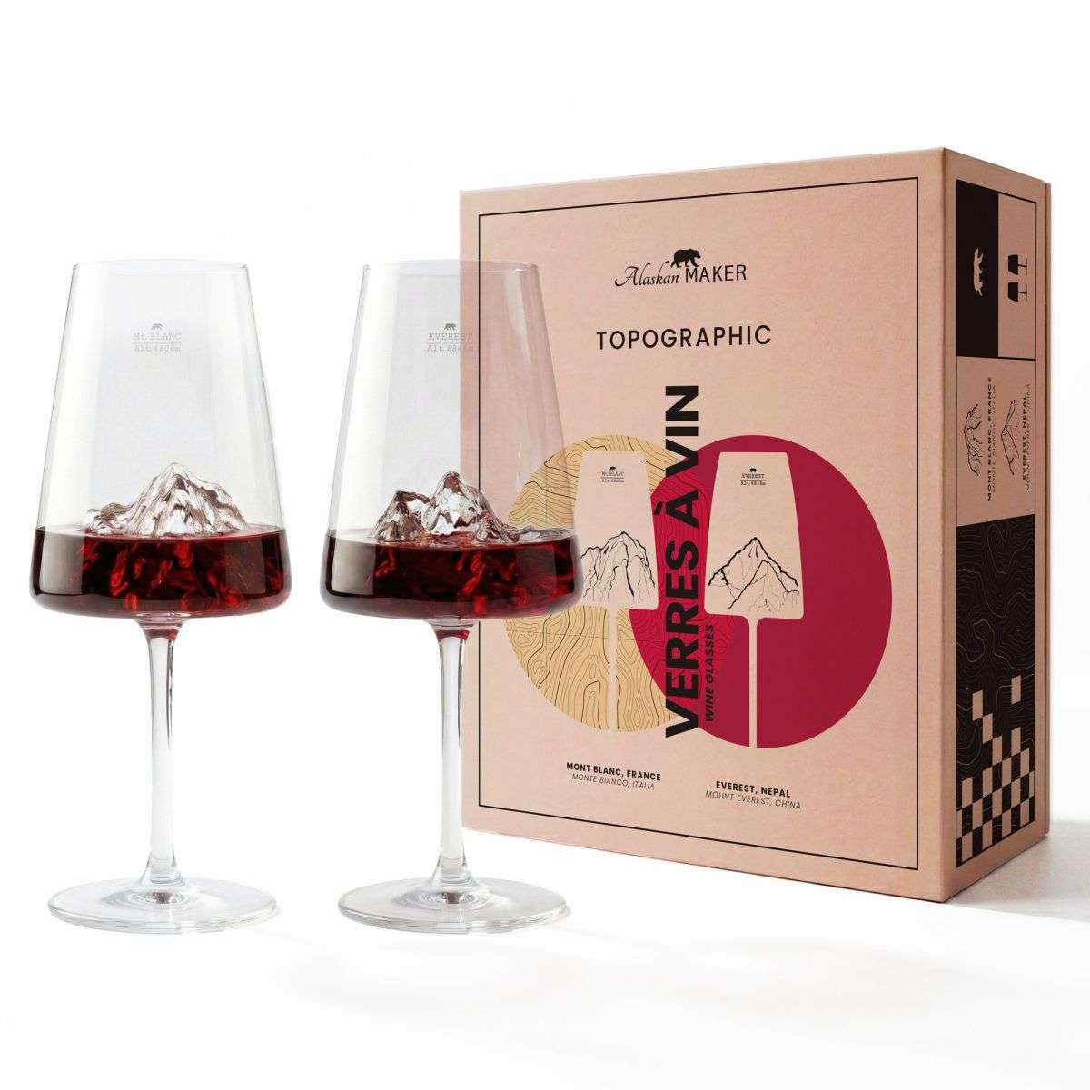 Set Alaskan Maker 2 pahare de vin Mt Blanc & Everest