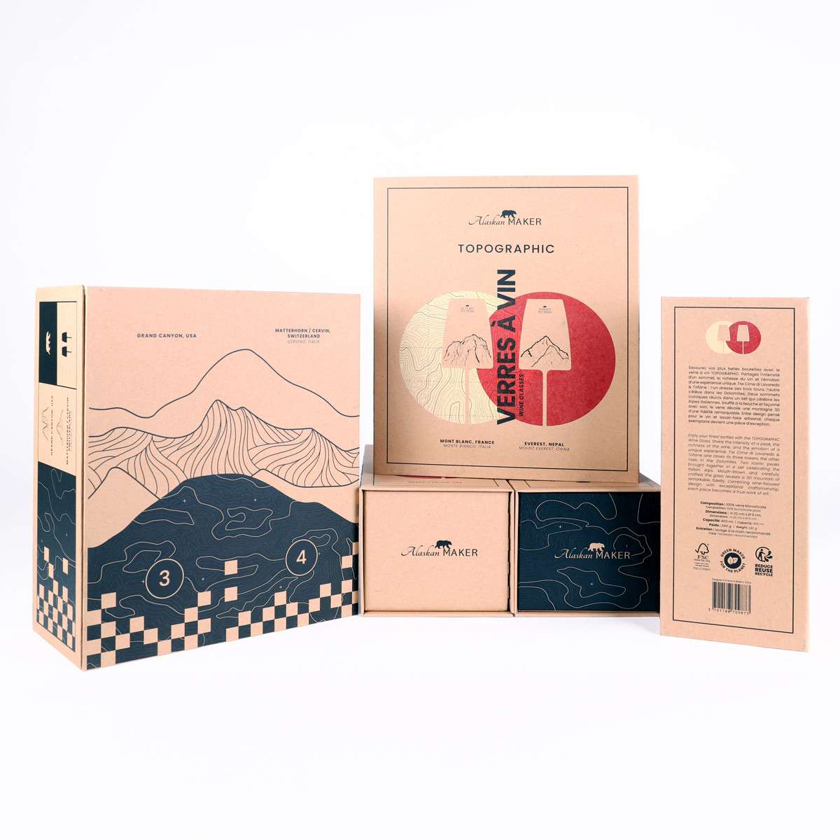 Set Alaskan Maker 2 pahare de vin Mt Blanc & Everest