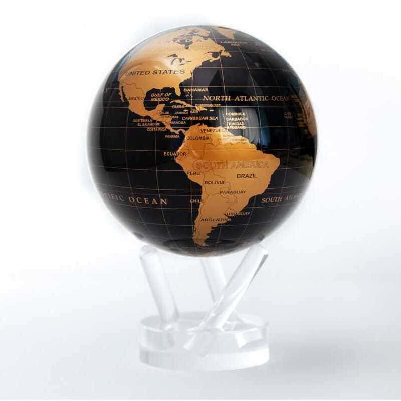 MOVA Black and Gold Map Self Spinning Globe