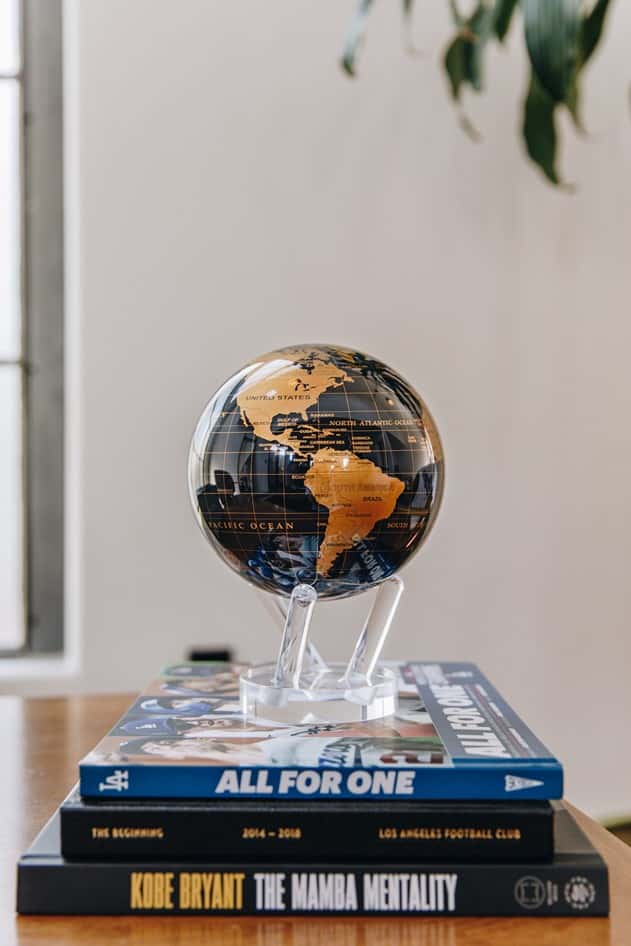 MOVA Black and Gold Map Self Spinning Globe