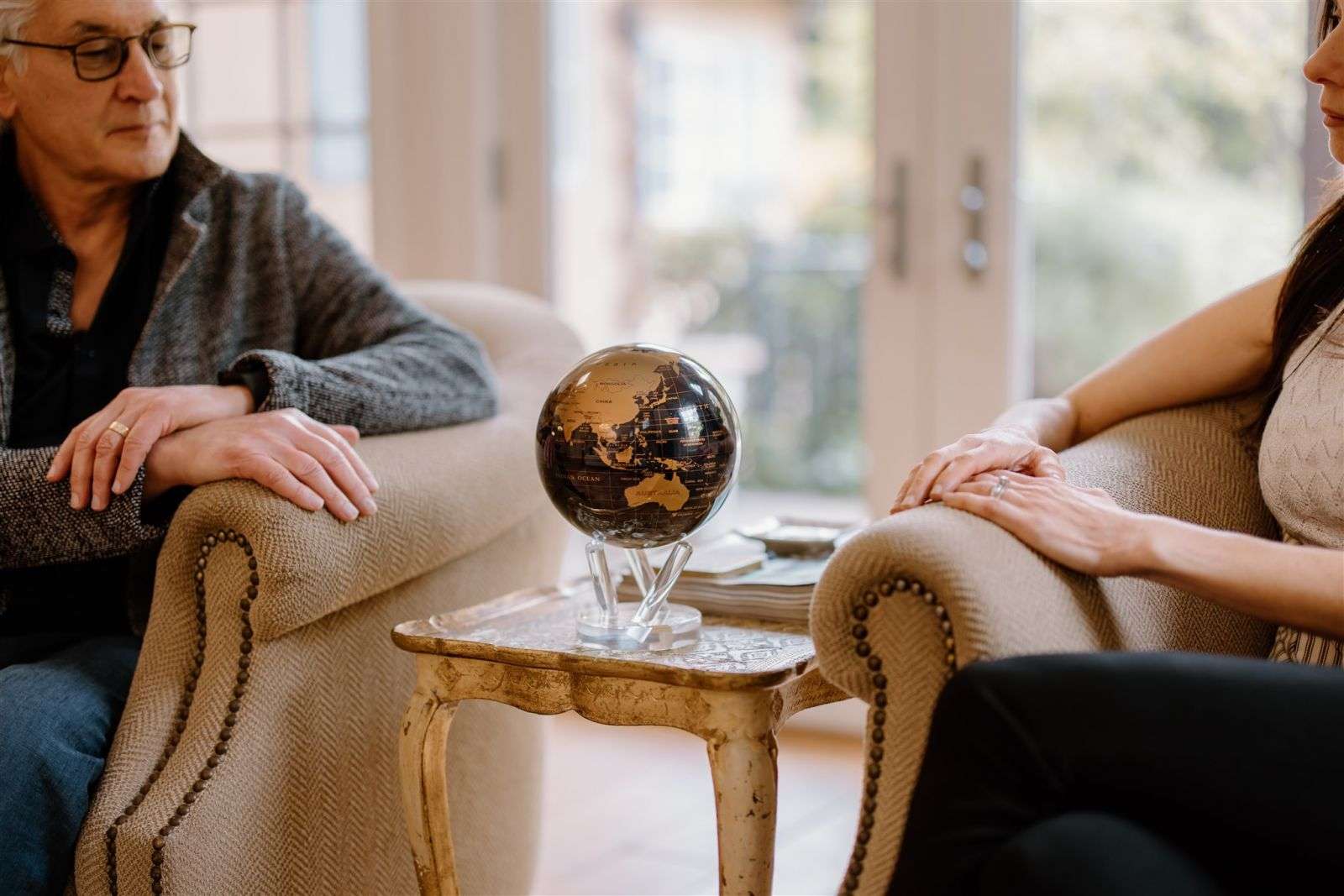 MOVA Black and Gold Map Self Spinning Globe