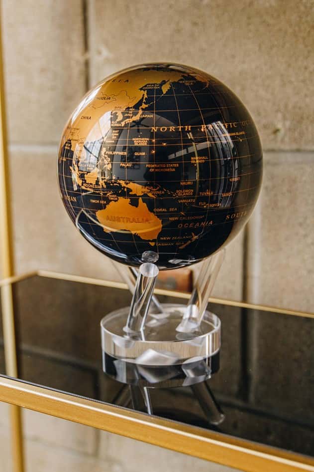 MOVA Black and Gold Map Self Spinning Globe