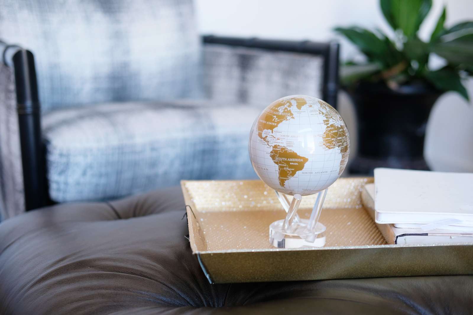 MOVA White and Gold Self Spinning Globe