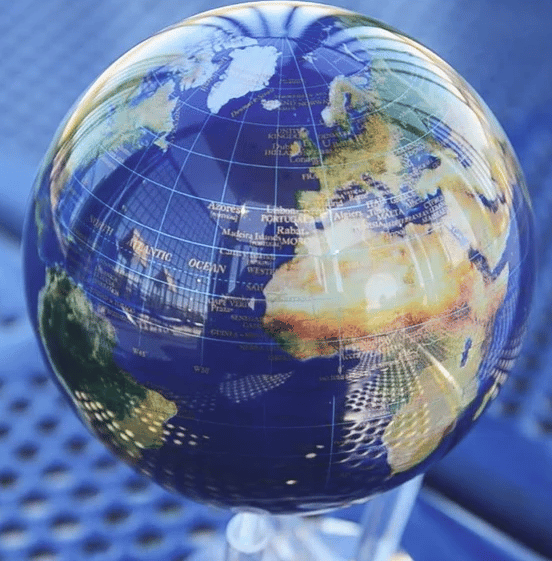 MOVA Satellite View with Gold Lettering Self Rotating Globe