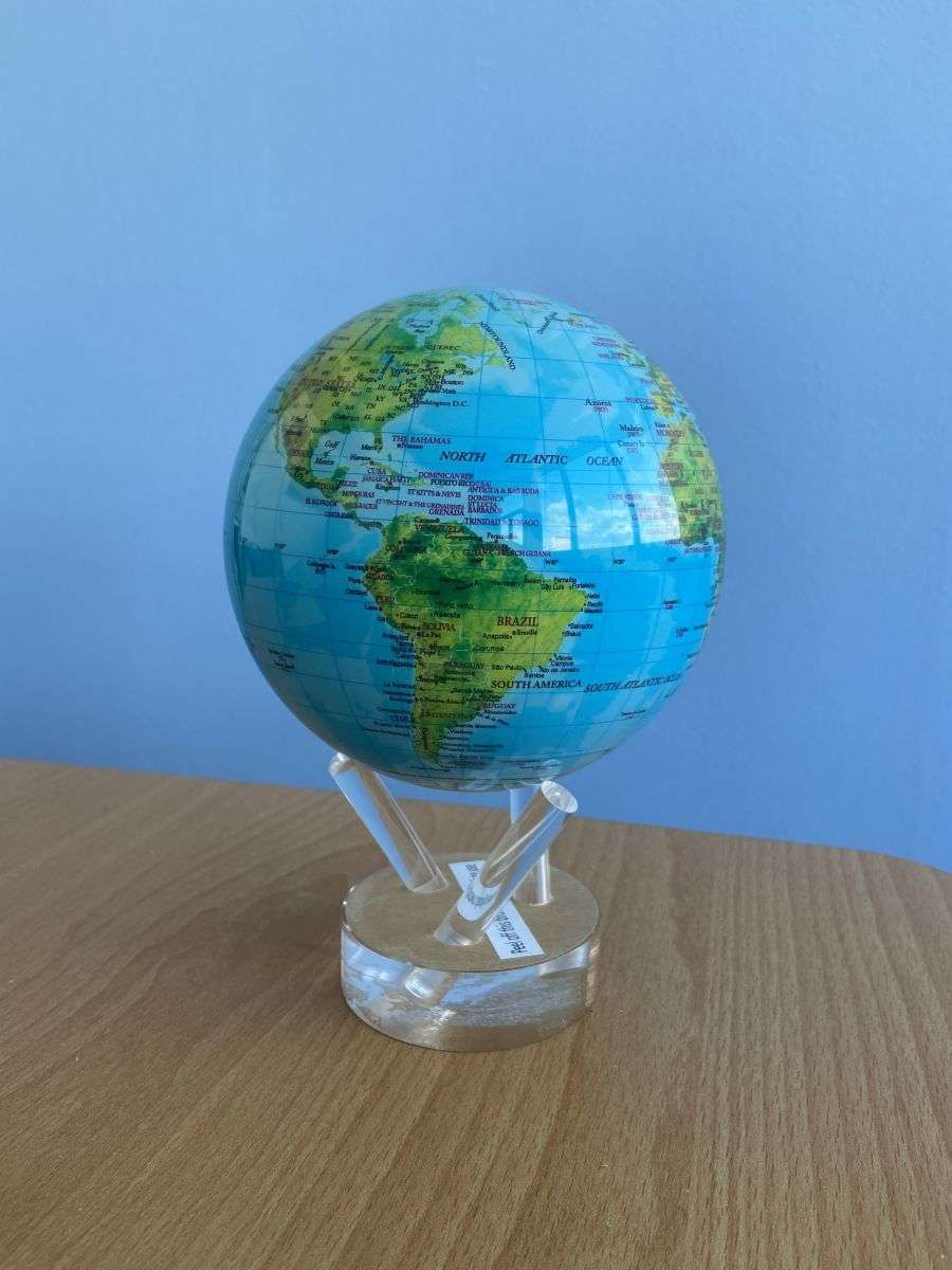 MOVA Relief Map Blue Gloss Finish Self Rotating Globe