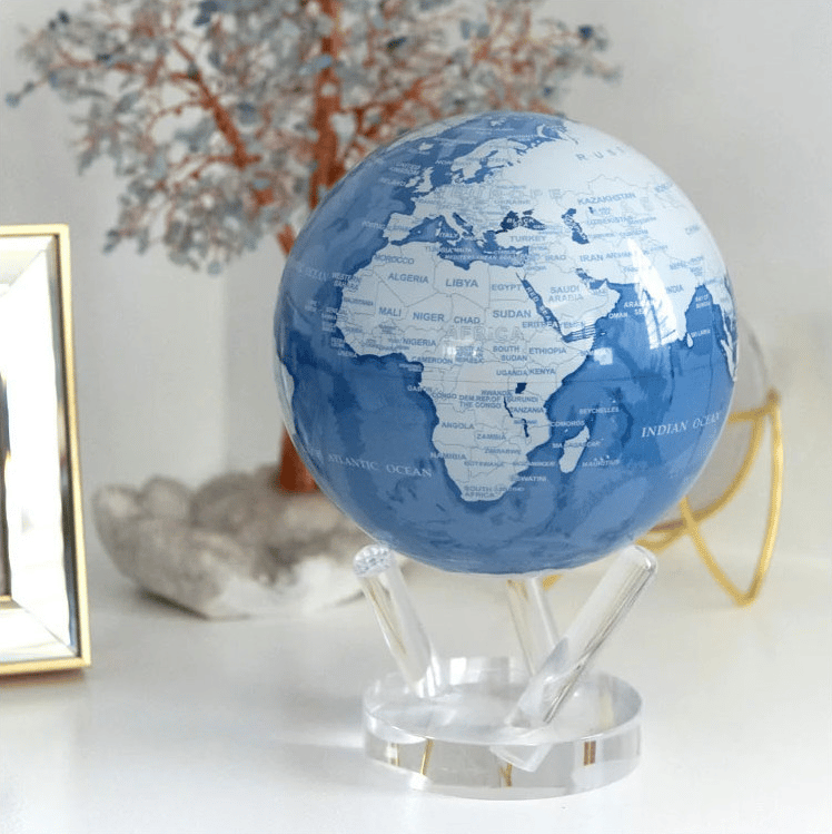 MOVA Sky Blue and White Self Spinning Globe